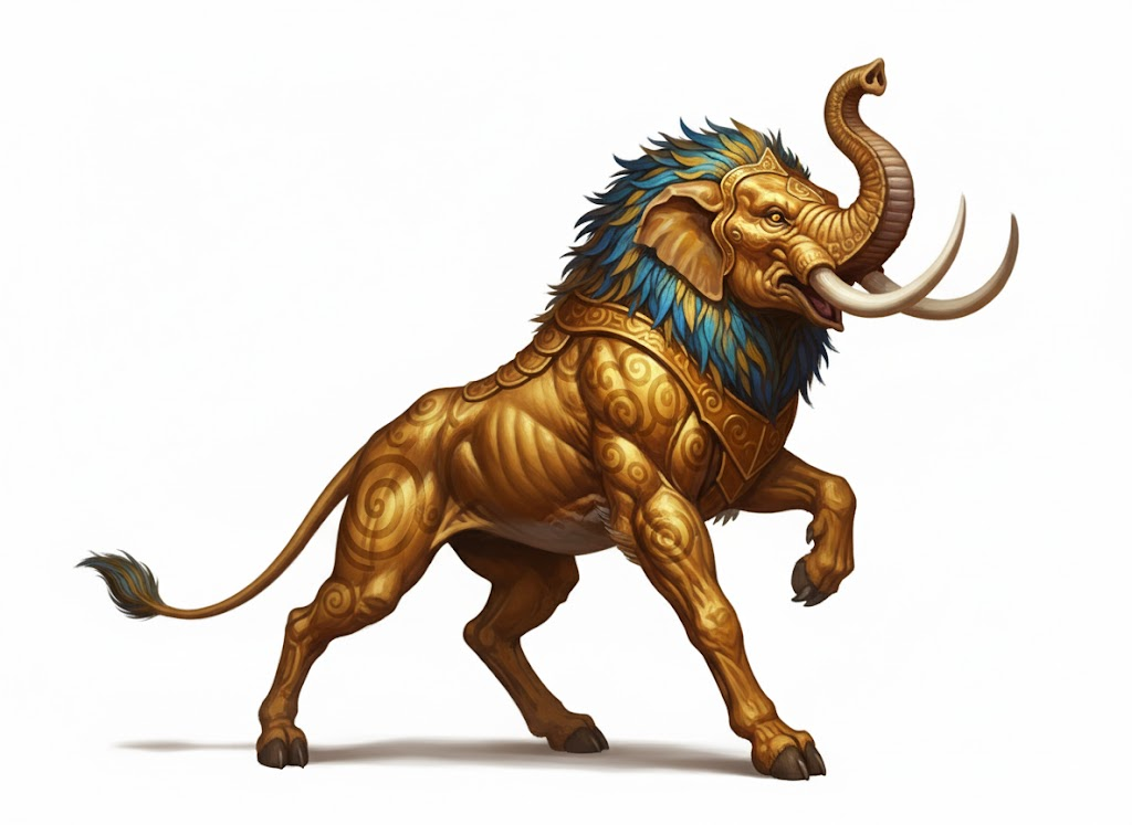 Click to enlarge Yali, a golden elephant-headed lion